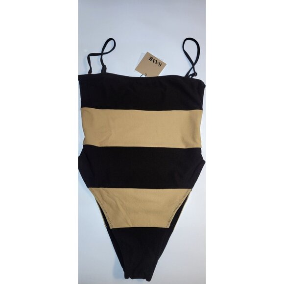 SAME Los Angeles One Piece Swimsuit Womens  Color  Suede Cream/Black Size Large - Picture 2 of 10